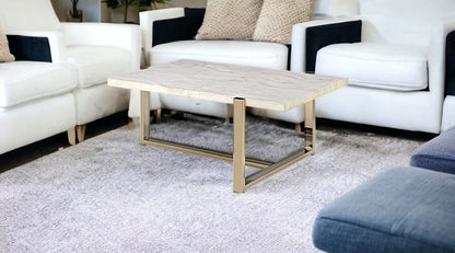 43" White and Gold Faux Marble And Iron Frame Coffee Table - Loft&Timber