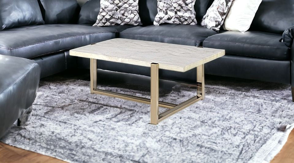 43" White and Gold Faux Marble And Iron Frame Coffee Table - Loft&Timber