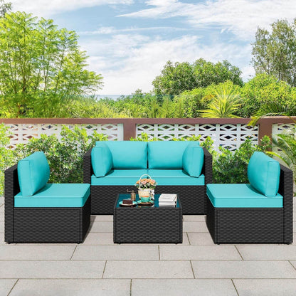 Five Piece Black Wicker Outdoor Patio Furniture Set - Loft&Timber