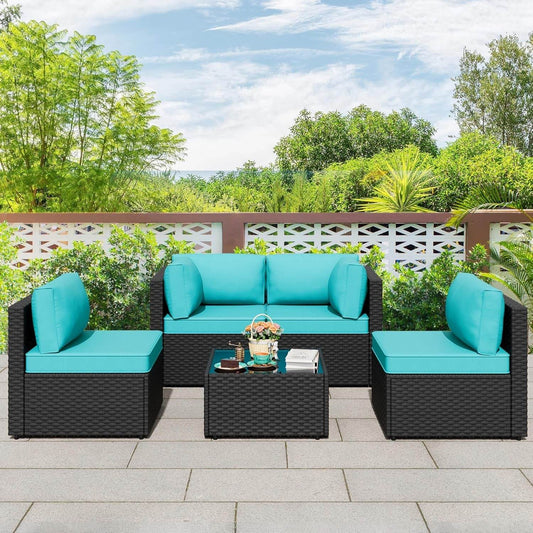 Five Piece Black Wicker Outdoor Patio Furniture Set - Loft&Timber
