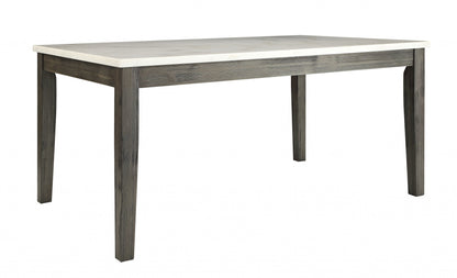 64" White And Gray Marble And Solid Wood Dining Table - Loft&Timber