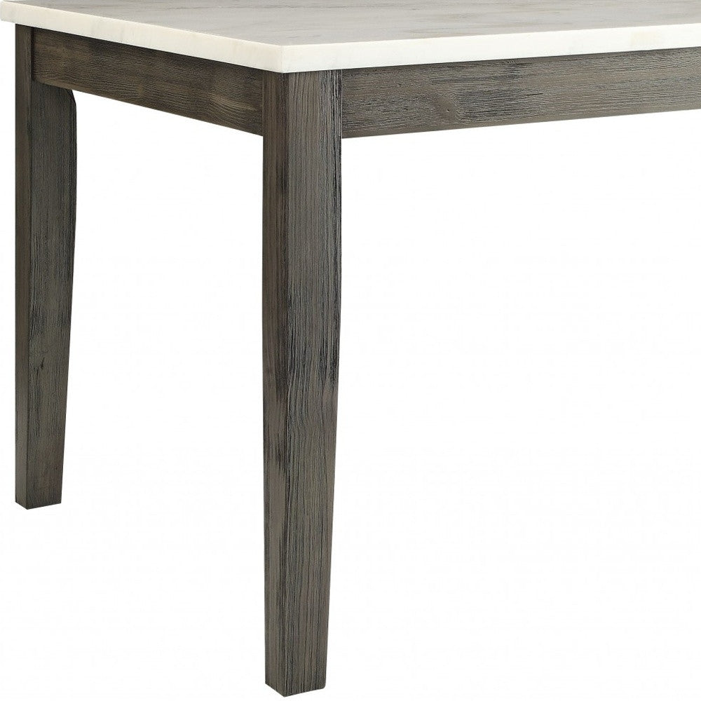64" White And Gray Marble And Solid Wood Dining Table - Loft&Timber