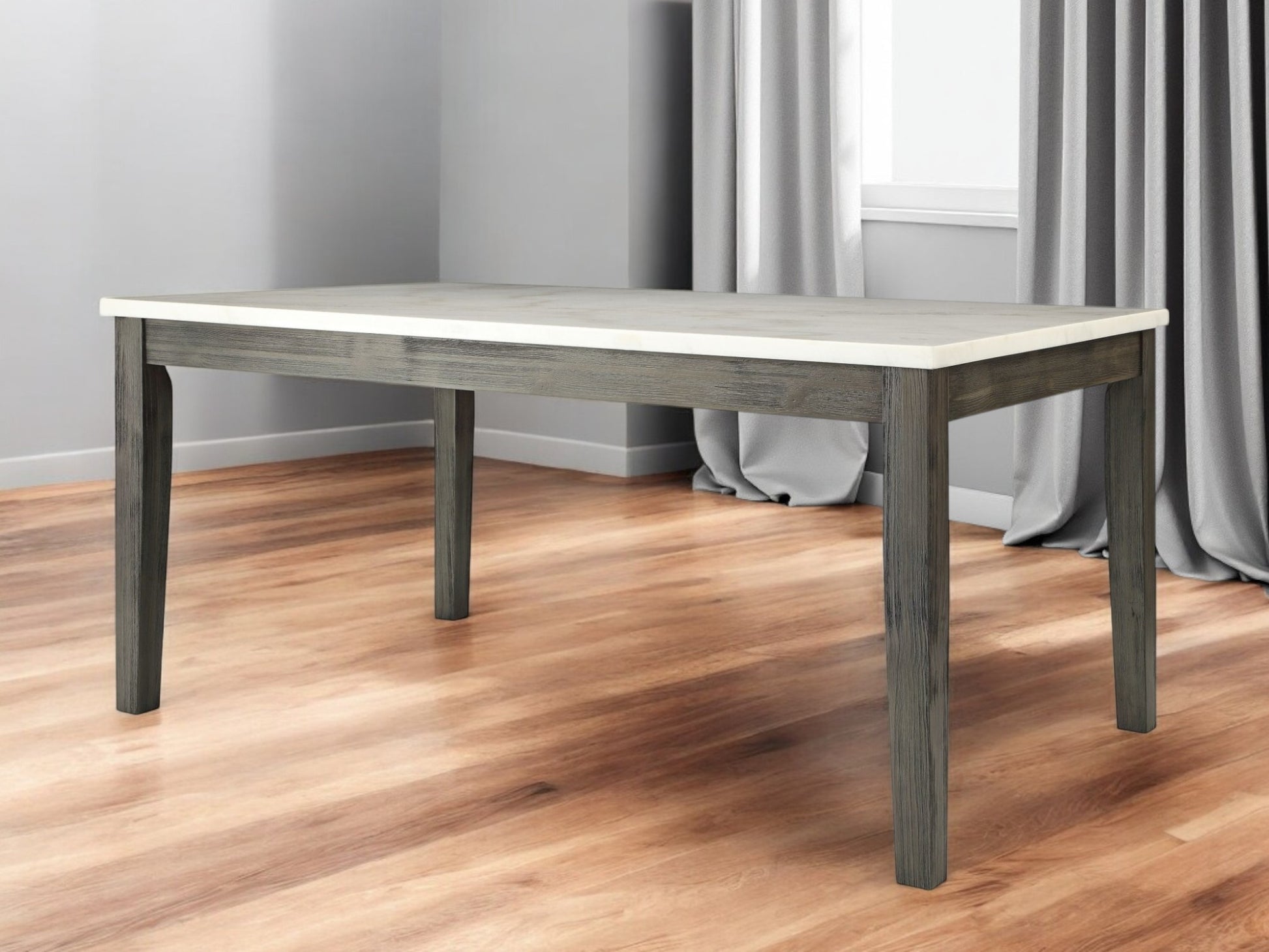 64" White And Gray Marble And Solid Wood Dining Table - Loft&Timber