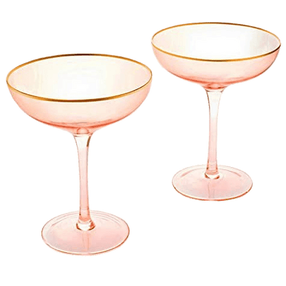 The Wine Savant Colored Blush Pink & Gilded Rim Coupe Glass, Large 9oz Cocktail & Champagne Glasses 2-Set Vibrant Color Short Gold Vintage Tumblers, No Stem Margarita, Glassware Gift Idea (Coupe) - Loft&Timber