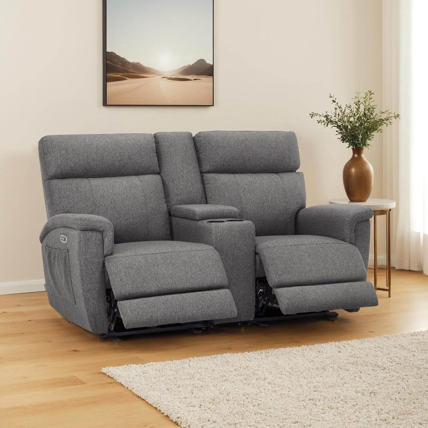 Power Loveseat Recliner Massage, Heat, Headrest, USB-C - Loft&Timber