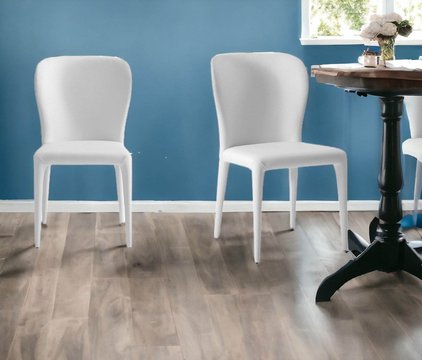 Set of Two White Upholstered Faux Leather Dining Side Chairs - Loft&Timber