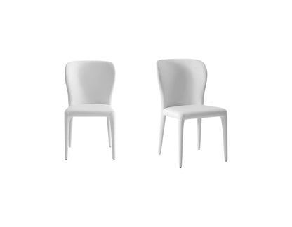 Set of Two White Upholstered Faux Leather Dining Side Chairs - Loft&Timber