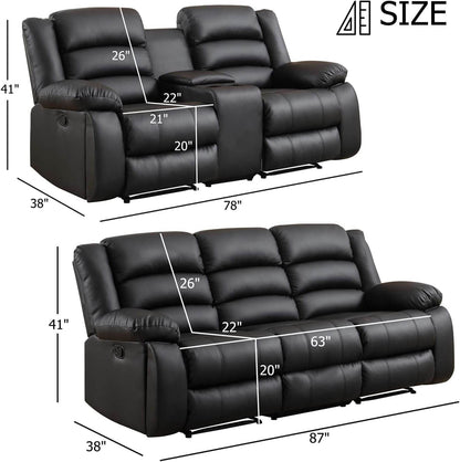 Faux Leather Manual Recliner Sofa Set (Loveseat+Sofa) - Loft&Timber