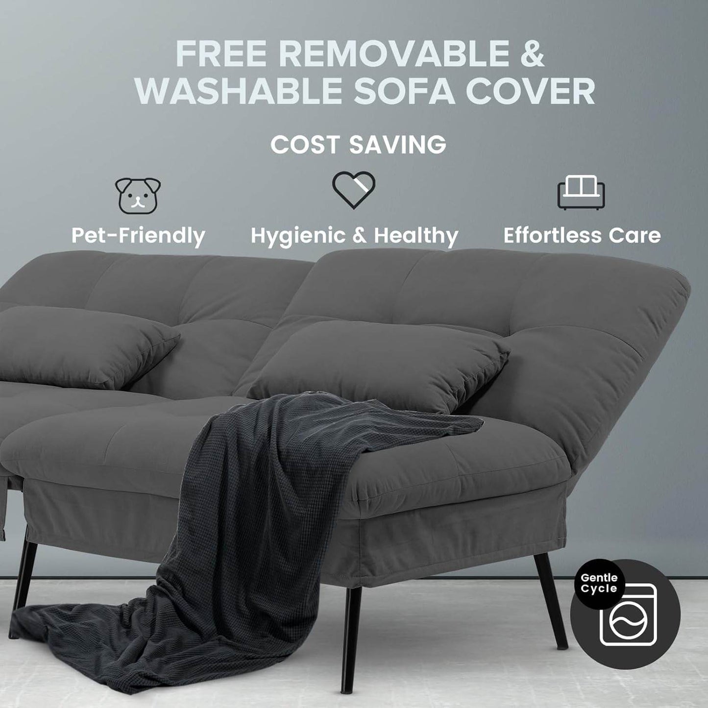 Convertible Futon Sofa Bed 68″ in (Black) - Loft&Timber