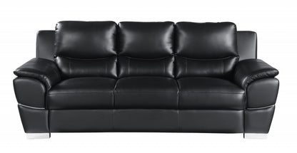 85" Black Leather Sofa With Silver Legs-1