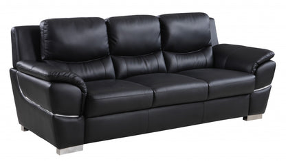85" Black Leather Sofa With Silver Legs-2