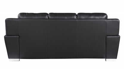 85" Black Leather Sofa With Silver Legs-3