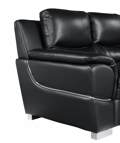 85" Black Leather Sofa With Silver Legs-5