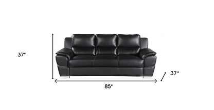 85" Black Leather Sofa With Silver Legs-8