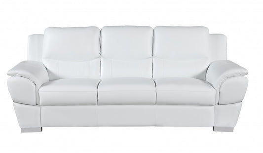 85" White Leather Sofa With Silver Legs-1