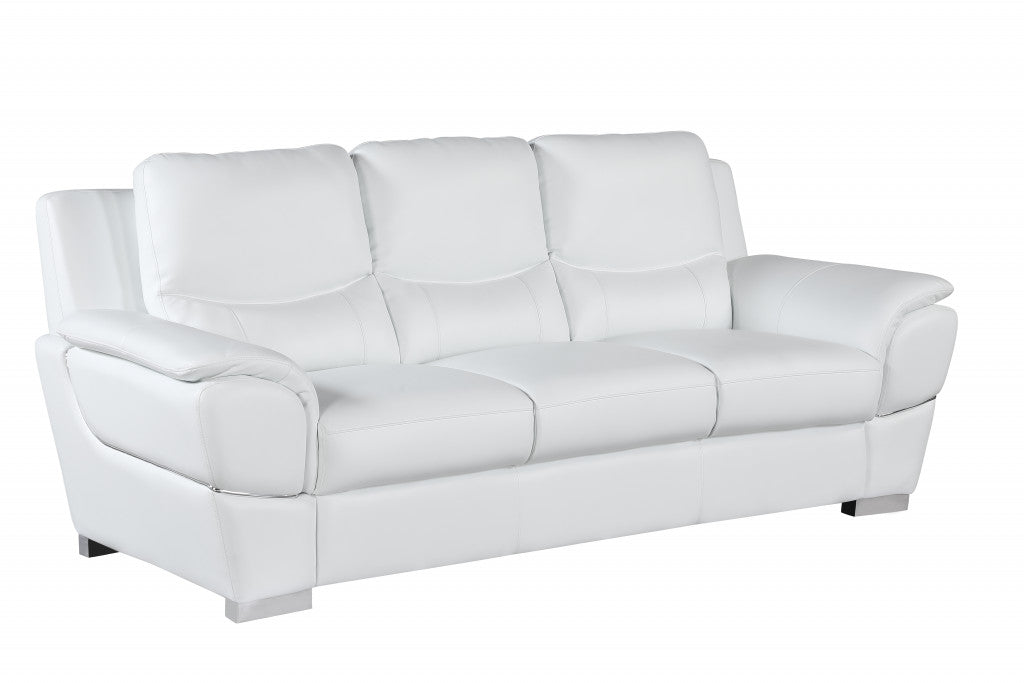 85" White Leather Sofa With Silver Legs-2
