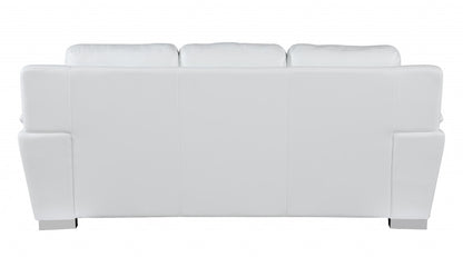 85" White Leather Sofa With Silver Legs-3