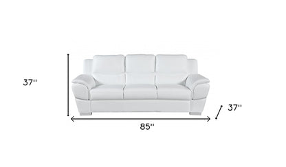 85" White Leather Sofa With Silver Legs-8