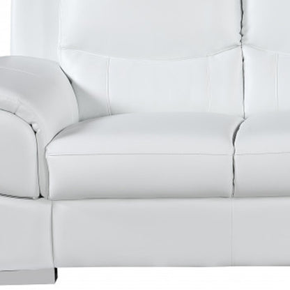 85" White Leather Sofa With Silver Legs-6