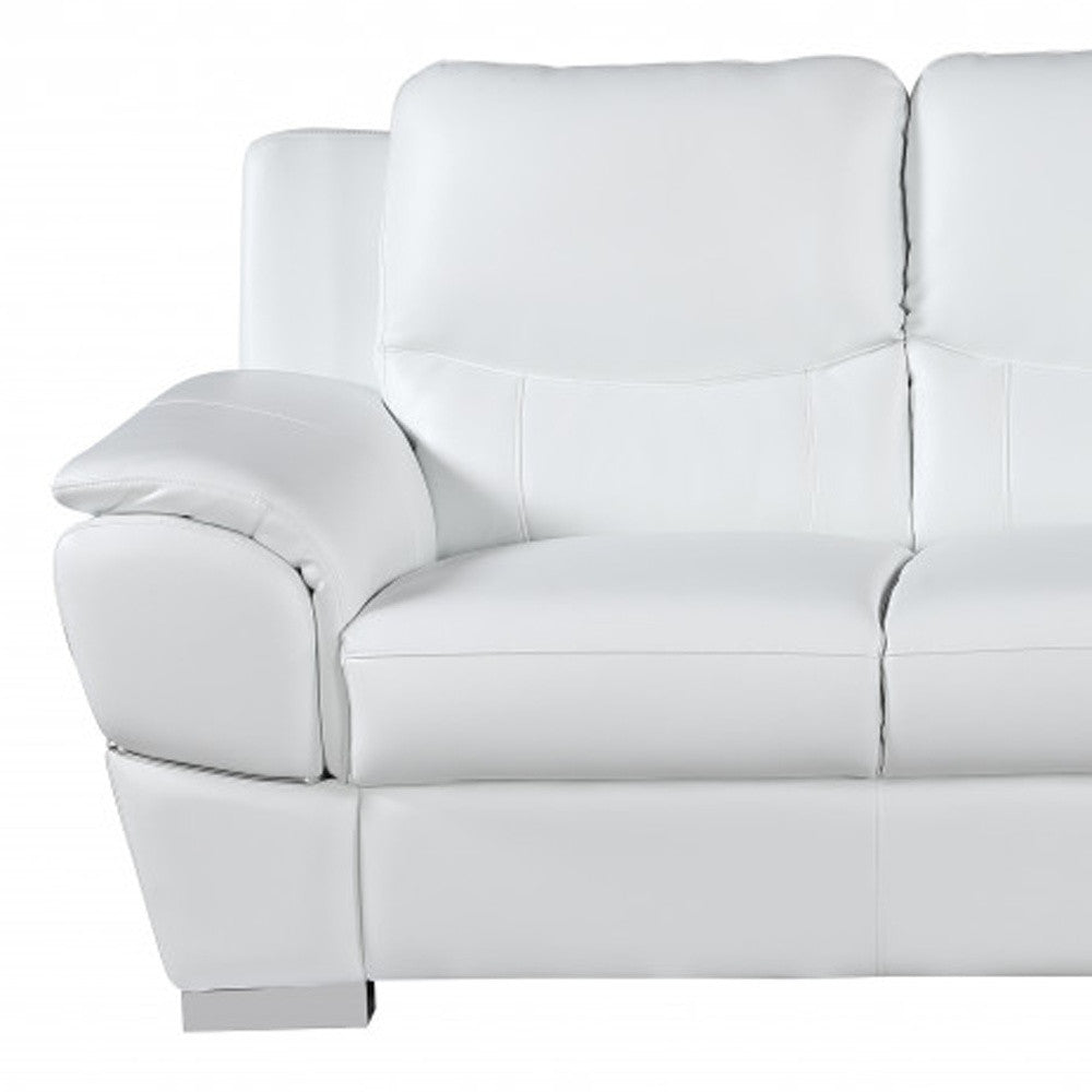 85" White Leather Sofa With Silver Legs-7