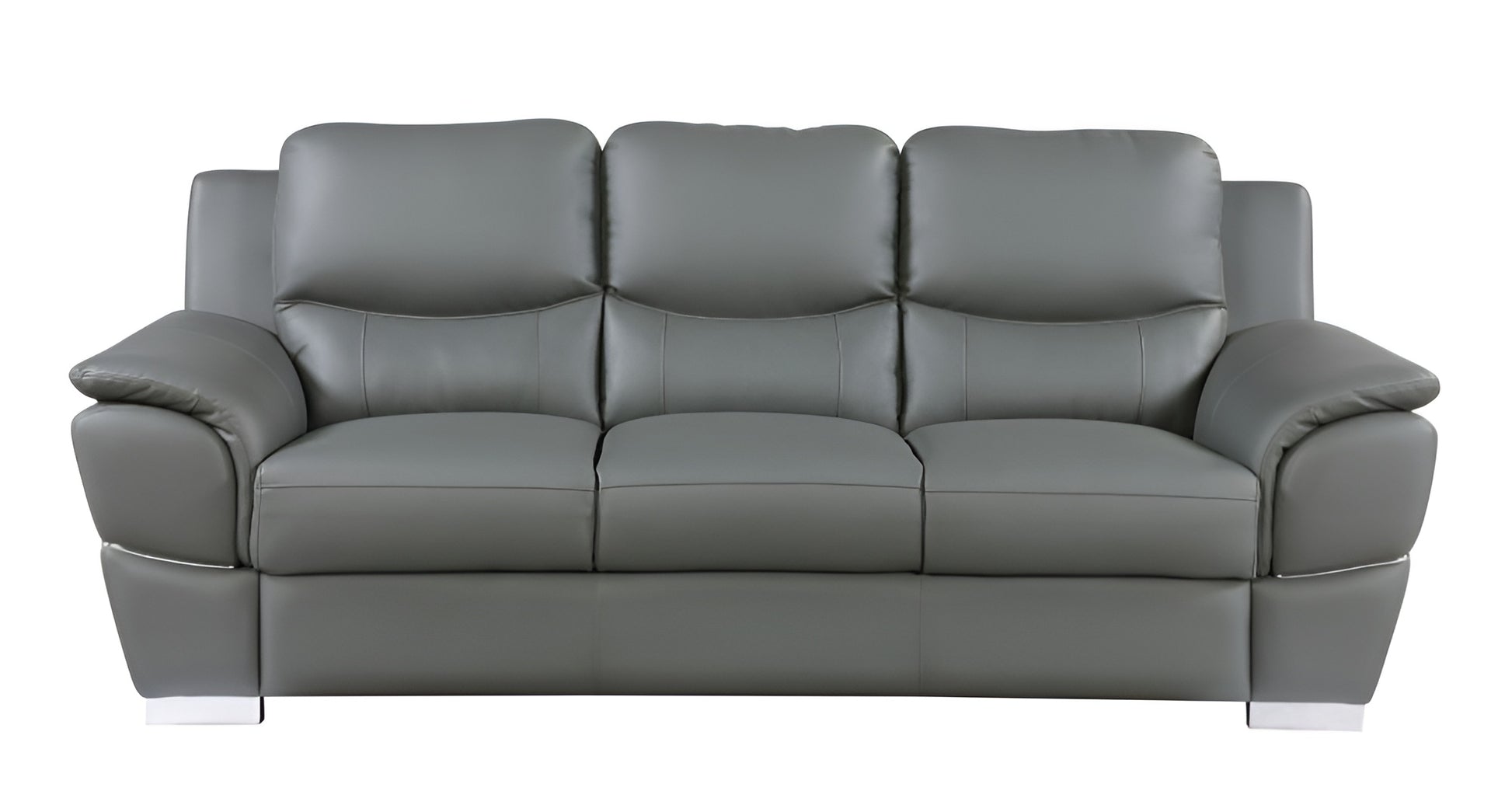 85" Gray Leather Sofa With Silver Legs-1