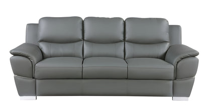 85" Gray Leather Sofa With Silver Legs-1
