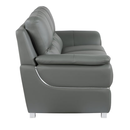 85" Gray Leather Sofa With Silver Legs-4
