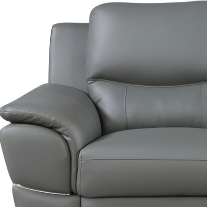 85" Gray Leather Sofa With Silver Legs-5