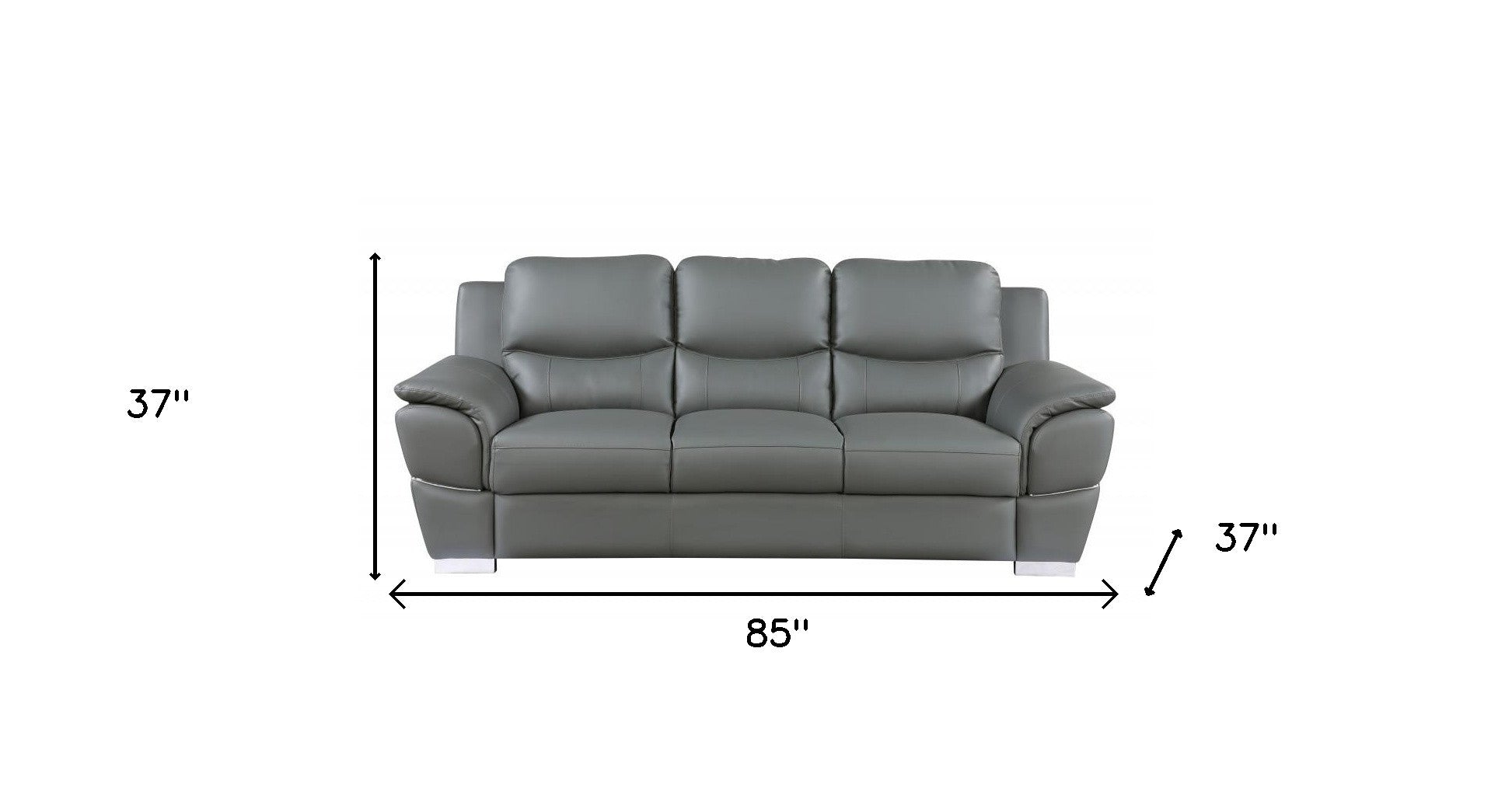 85" Gray Leather Sofa With Silver Legs-8