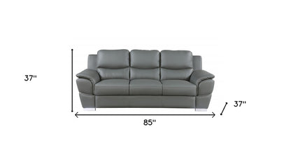 85" Gray Leather Sofa With Silver Legs-8