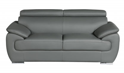 69" Gray And Silver Faux Leather Loveseat - Loft&Timber