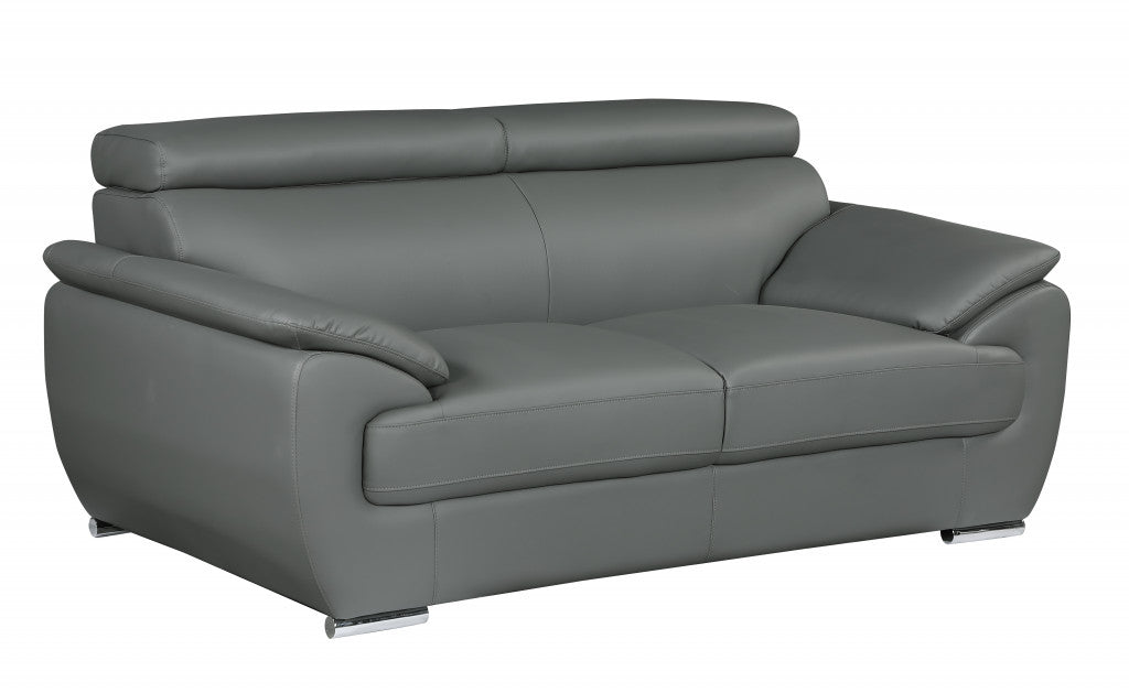 69" Gray And Silver Faux Leather Loveseat - Loft&Timber