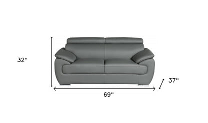 69" Gray And Silver Faux Leather Loveseat - Loft&Timber
