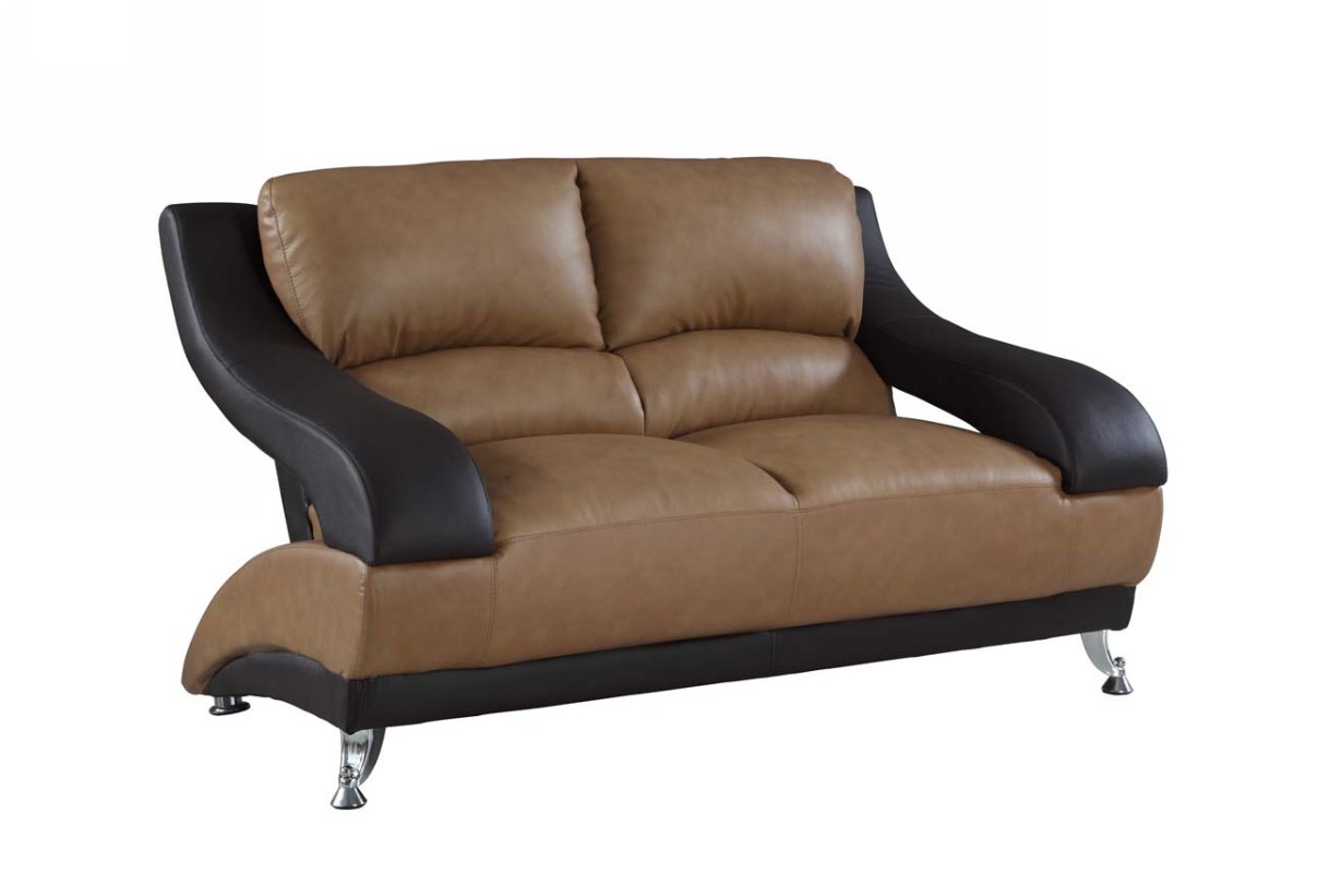 62" Brown and Black And Silver Faux Leather Loveseat - Loft&Timber