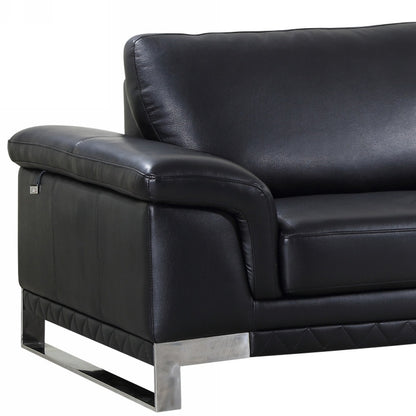 90" Black Italian Leather Sofa With Silver Legs-2
