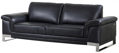 90" Black Italian Leather Sofa With Silver Legs-3