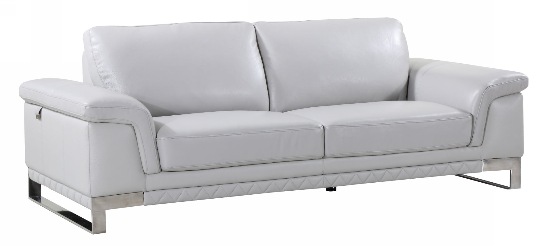 90" Light Gray Italian Leather Sofa With Silver Legs-1