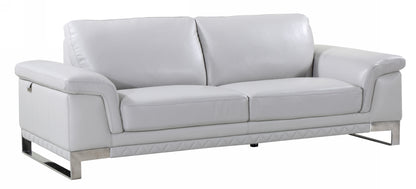 90" Light Gray Italian Leather Sofa With Silver Legs-1