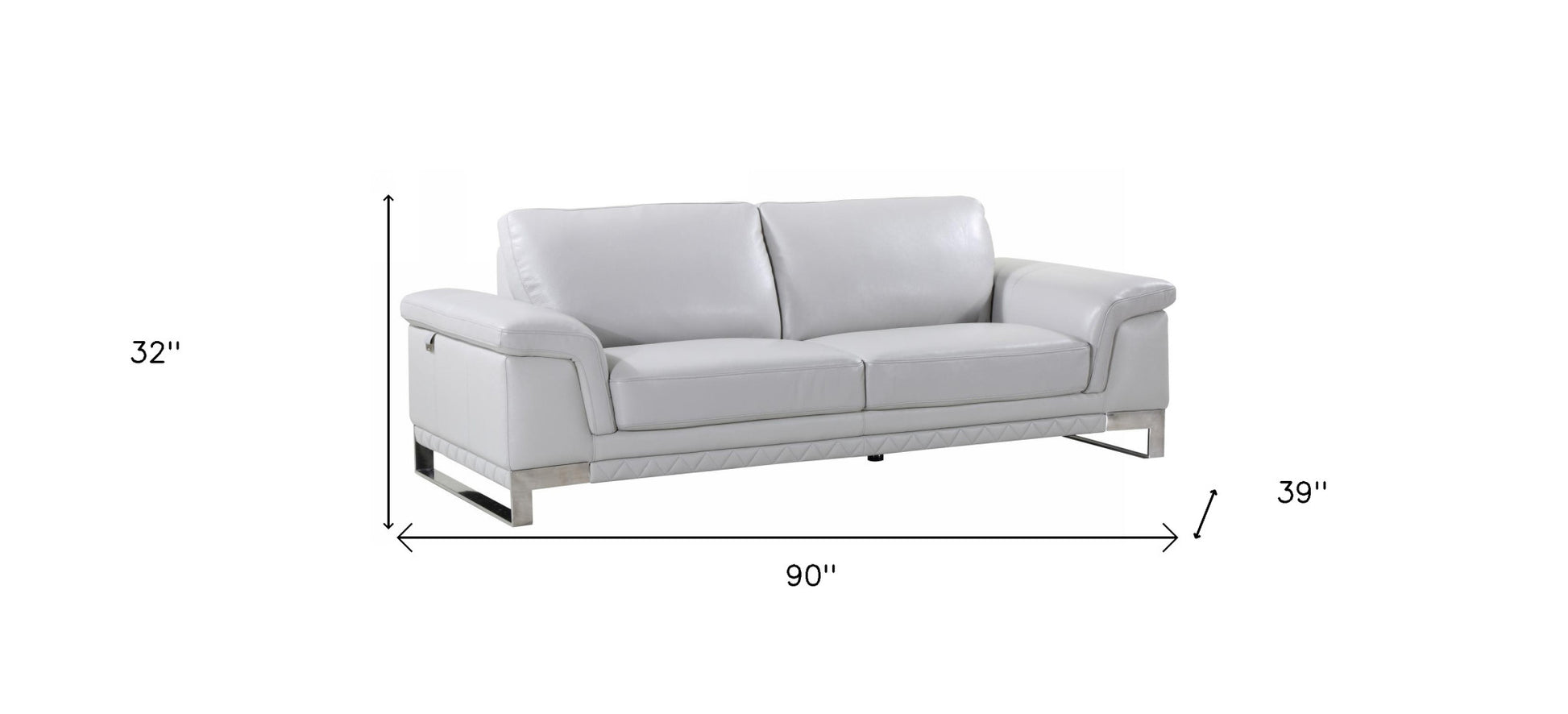 90" Light Gray Italian Leather Sofa With Silver Legs-4