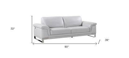 90" Light Gray Italian Leather Sofa With Silver Legs-4