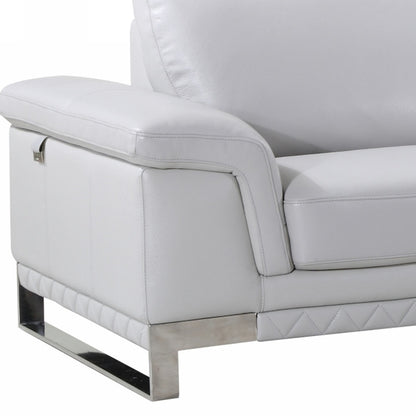 90" Light Gray Italian Leather Sofa With Silver Legs-2