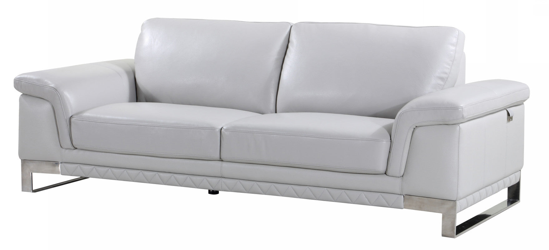 90" Light Gray Italian Leather Sofa With Silver Legs-3