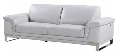 90" Light Gray Italian Leather Sofa With Silver Legs-3