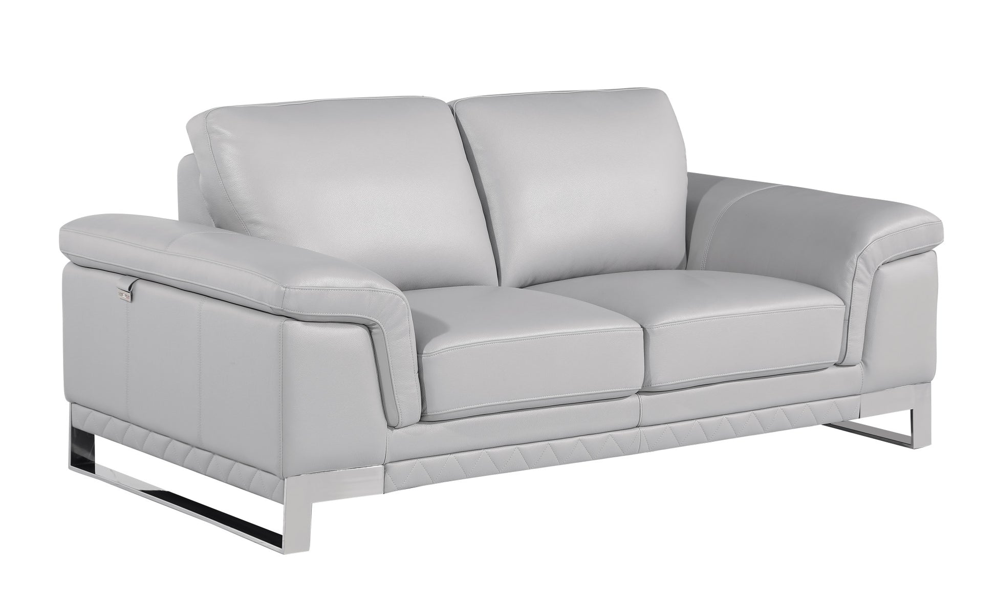 73" Light Gray And Silver Genuine Leather Loveseat - Loft&Timber