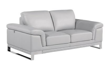73" Light Gray And Silver Genuine Leather Loveseat - Loft&Timber