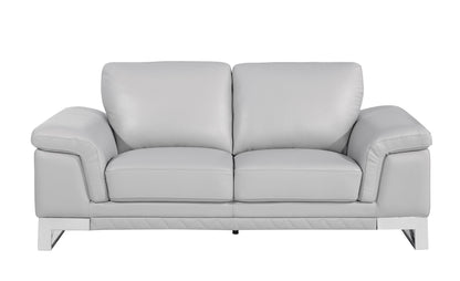 73" Light Gray And Silver Genuine Leather Loveseat - Loft&Timber