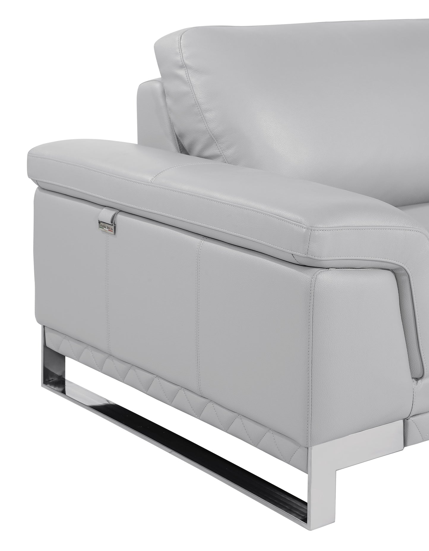 73" Light Gray And Silver Genuine Leather Loveseat - Loft&Timber