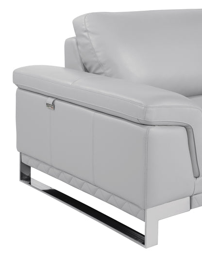 73" Light Gray And Silver Genuine Leather Loveseat - Loft&Timber