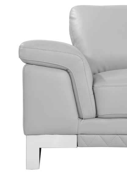 73" Light Gray And Silver Genuine Leather Loveseat - Loft&Timber