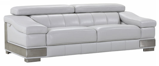 92" Light Gray Italian Leather Sofa With Silver Legs-1